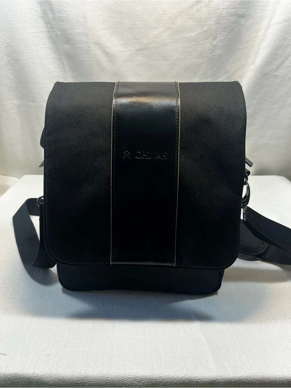 Civas Black Men's Vertical Messenger Bag with Leather Trim